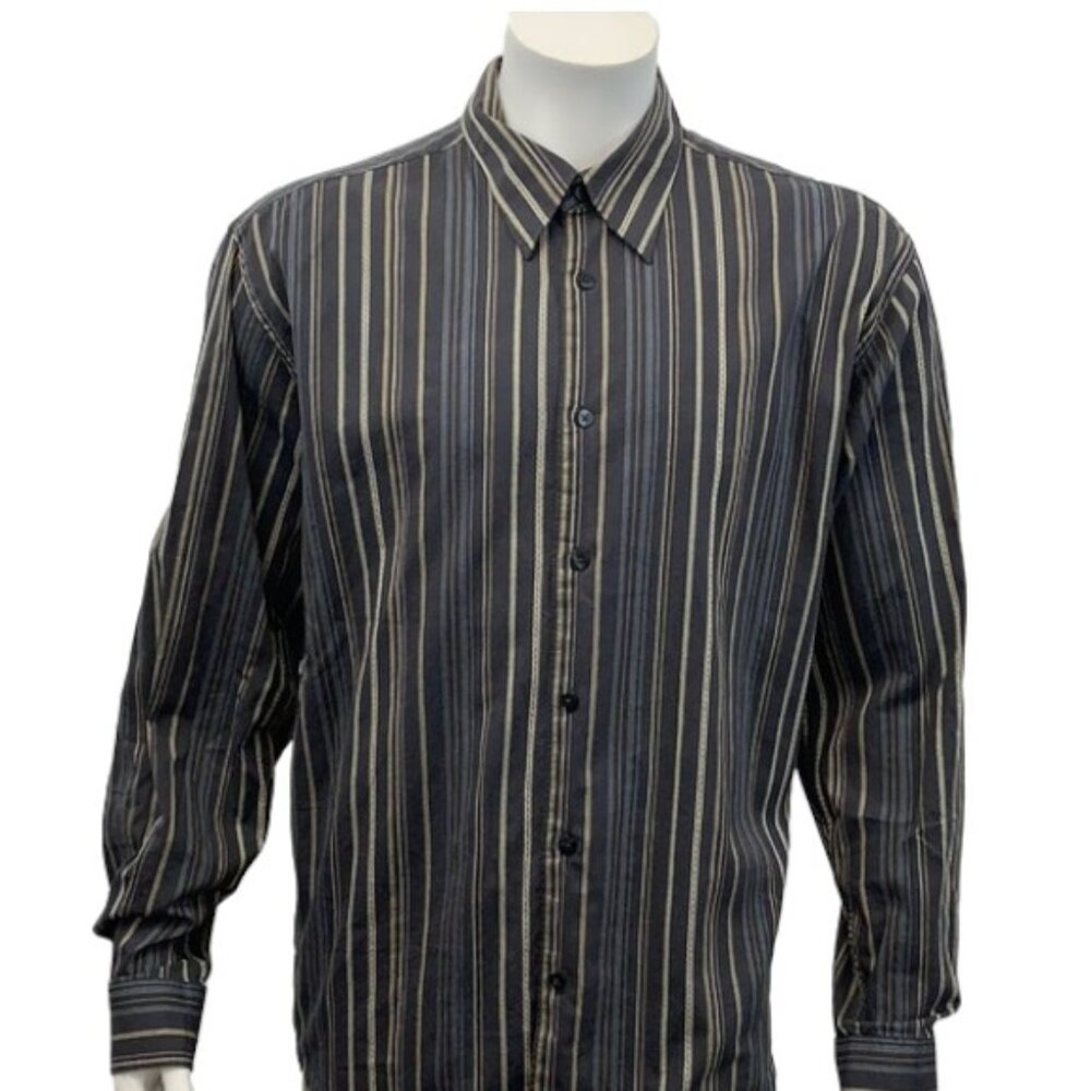 The Havanera Co. Men’s Gray Tan Striped Shirt XL